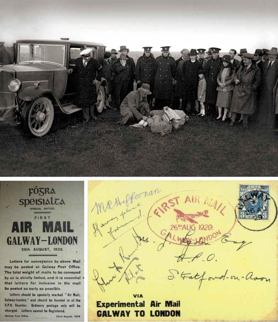 For 'READY FOR TARK' Mail arrives by air to Co. Galway from the United States 26/08/1929 Ref. 397A Old black and white post