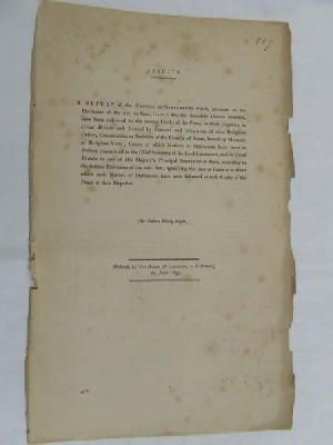 Sir Robert Harry Inglis - A Return of the notices and statments which have been delivered to the several Clerks of the Peace by Jesuits and members of other Religious Orders -  - KDK0004727