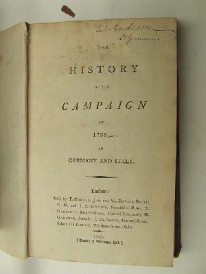 Anon. - The History of the Campaign of 1796 in Germany and Italy -  - KEX0130055