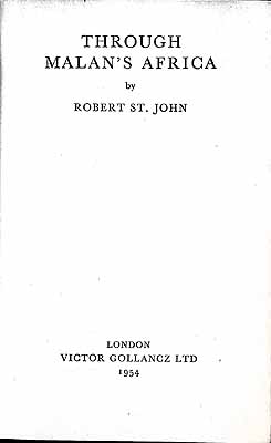 Robert. St John - Through Malan's Africa -  - KEX0304123