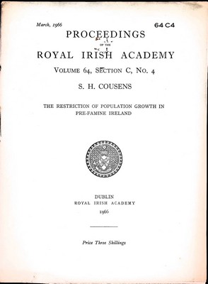 S H Cousens - The Restriction of Population Growth in Pre-Famine Ireland -  - KEX0305170