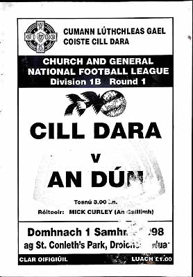  - Cill dara V An Dun 1 Samhain 1998 St. Conleths Park Droichead Nua .Official Programme -  - KEX0308188