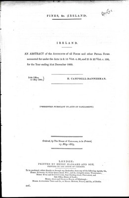  - Fines ( Ireland) An Abstract of the accounts of all finesaccounted for under the actsfor the year ending 31st December 1883 -  - KEX0308968