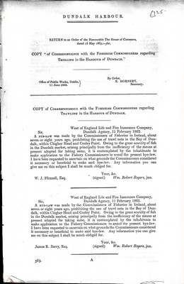 E Hornsby - Dundalk Harbour . Correspondence with the Fisheries Commissioners regarding Trolling in the Harbour of Dundalk -  - KEX0308994