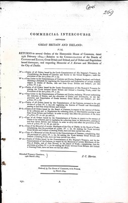  - Commerical Intercourse between Great Britain and IrelandRelative to the Consoladation of the Boards of Custom and Excise Great Britain and Ireland ond of orders and Regulations iss -  - KEX0309034