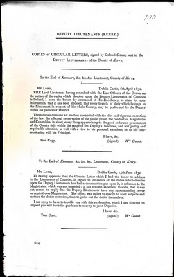 Mr. O'connell - Deputy Lieutenants ( Kerry ) Circular letters signed by Colonel Gosset sent to the Deputy Lieutenent of the County of Kerry. -  - KEX0309123