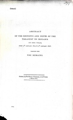  - Abstract of the Receipts and Issues of the Treasury in Ireland in one year from 5th January 1815 to 5th January 1816 -  - KEX0309131