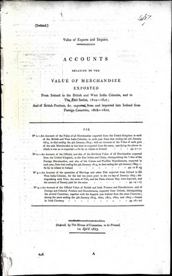  - Accounts Relating to the Value of Mrrchandize Exportedfrom Ireland to the British and West India Colonies and the East Indies 1814-1822 -  - KEX0309165