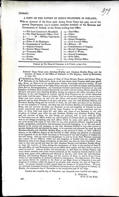  - Copy of the Patent of the Kings Stationer in Ireland with an account of the sums paidduring seven years last past... -  - KEX0309172