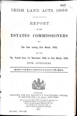  - Report of the Estates Commissioners for The year ending 31st March 1910 and for the Period from 1st November, 1903 to 31st March 1910 with Appendices -  - KEX0309232