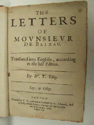 [Monsieur De Balzac] - The Letters of Monsieur de Balzac. Translated into English, According to the Last Edition -  - KHS0007219