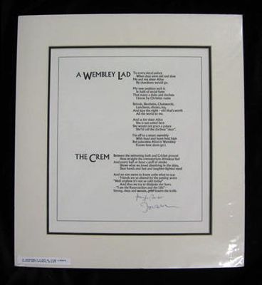 John Betjeman - A Wembley Lad & The Crem (Broadsheet) -  - KHS0056639