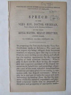 Very Rev.doctor Sheehan - Speech of The Very Rev. Doctor Sheehan, Vicar-General of The Diocese of Kilfenora, at The Great Repeal Meeting, held at Ennistymon, County Clare, on Sunday the 22nd January, 1843 -  - KHS1004427