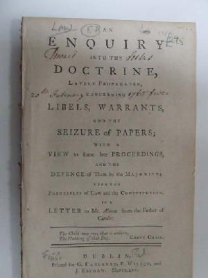 Father Of Candor - An Enquiry into the Doctrine Lately Propagated concerning Libels, Warrants and the Seizure of Papers:  With a View to Some Late Proceedings and the Defence of Them by The Majority  -  - KHS1008976