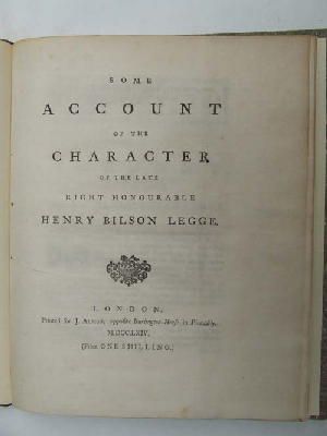 Anon - Some Account of the Character of the Late Right Honourable Henry Bilson Legge -  - KNW0013841