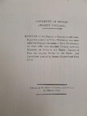  - [Returns Relating to University of Dublin: (Trinity College.) 1832] -  - KON0823728