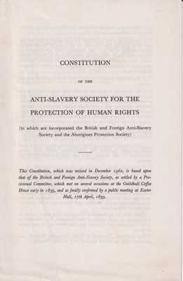 Anti-Slavery Society For The Protection Of Human Rights - Constitution of the Anti-Slavery Society for the Protection of Human Rights -  - KRC0002707