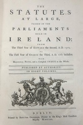[Published By Authority]; William Ball - Irish Statutes, being The Statutes at Large, passed in the Parliaments held in Ireland, Vol. I-XX with Indexes, complete -  - KSG0028135