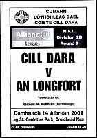  - Cill Dara V An Longfort 14 Aibrean 2001 ag St.Conleth's Park Droichead Nua .Official Programme -  - KEX0308206