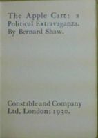 Bernard Shaw - The Apple Cart:  A Political Extravaganza -  - KHS1020628