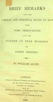 William Allen - Brief Remarks Upon The Carnal And Spiritual State Of Man -  - KSG0023112